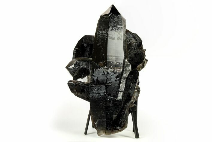 Dark Smoky Quartz Crystal Cluster on Metal Stand - Brazil #274463